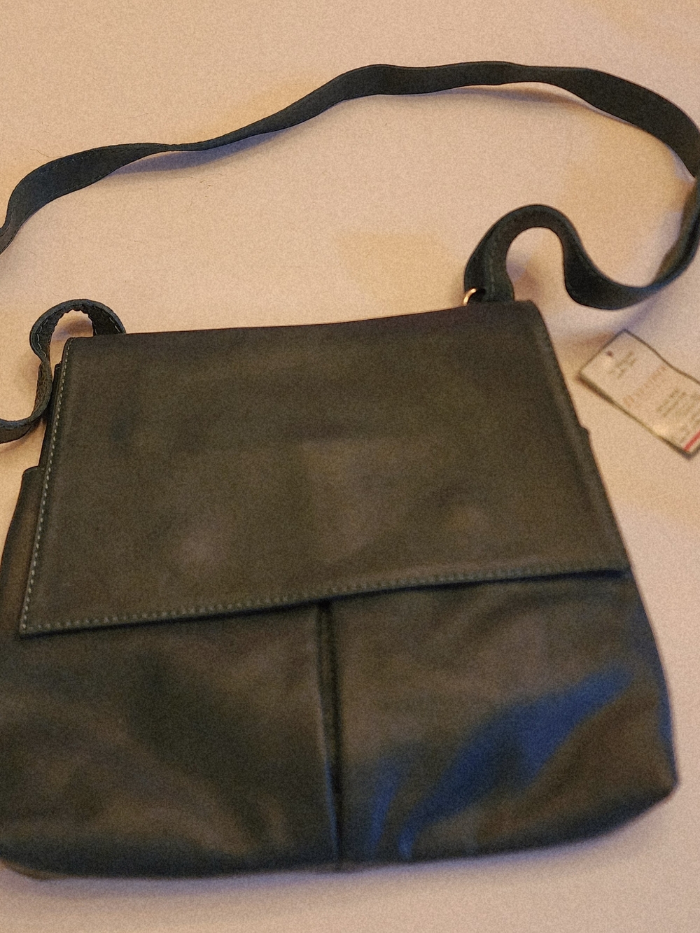 Vera Pella Classic Dark Green Leather Crossbody Bag with Flap. Bought In Italy.